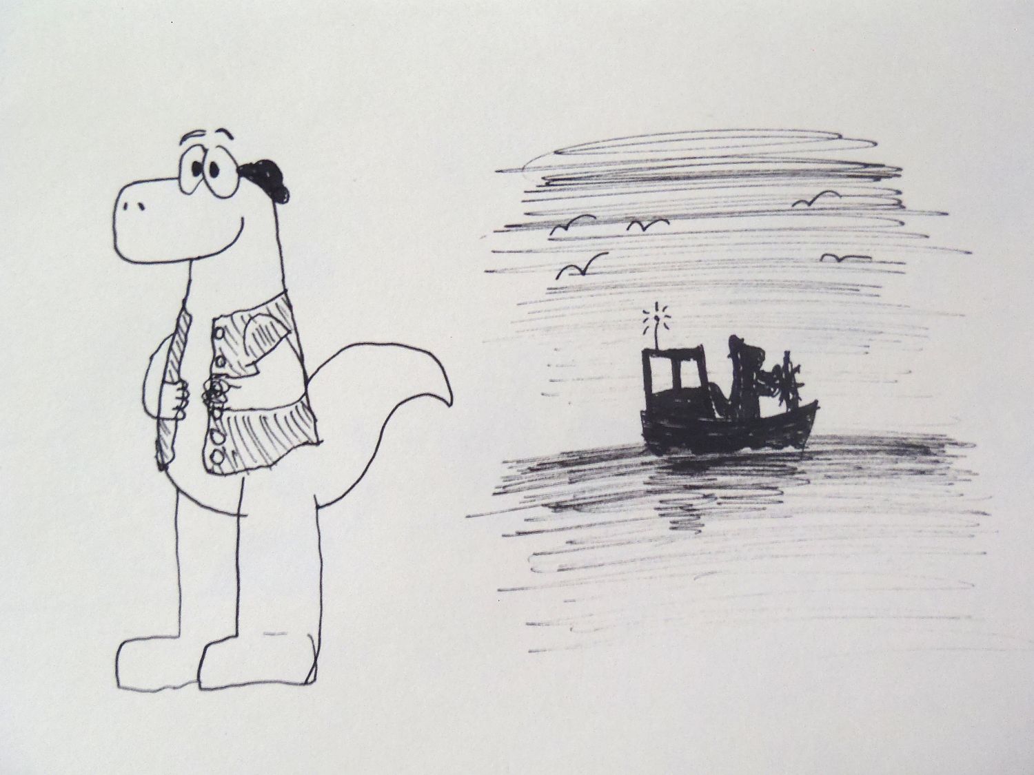 A fisherman character with his boat